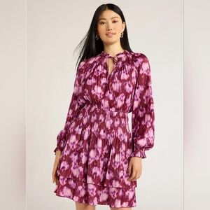 NWOT Scoop Longsleeves Smocked Waist Ruffle Mini Dress Size XL In Red Floral